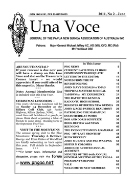 June Una Voce JOURNAL of the PAPUA NEW GUINEA ASSOCIATION of AUSTRALIA INC
