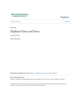 Elephant Notes and News Sandra Shoshani