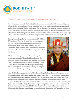 The 14Th Shamarpa, Mipham Chokyi Lodro (1952-2014)