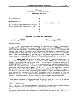 Federal Communications Commission FCC 02-227 Before the Federal