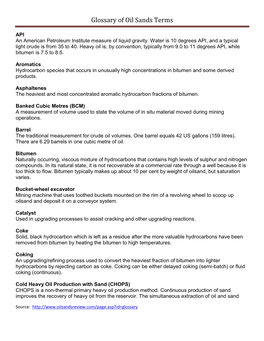 Glossary of Oil Sands Terms