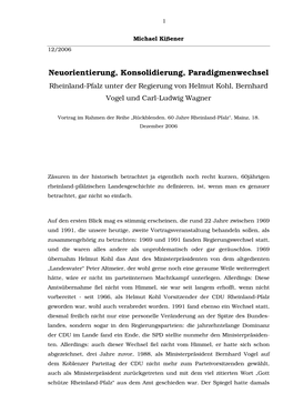 Neuorientierung, Konsolidierung, Paradigmenwechsel Rheinland-Pfalz Unter Der Regierung Von Helmut Kohl, Bernhard Vogel Und Carl-Ludwig Wagner