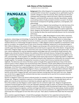 Lab: Dance of the Continents (Modified from Life on an Ocean Planet)
