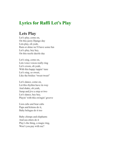 Lyrics for Raffi Let's Play