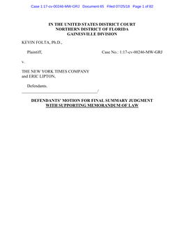 Motion for Final Summary Judgment with Supporting Memorandum of Law