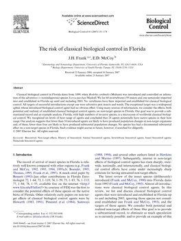 The Risk of Classical Biological Control in Florida