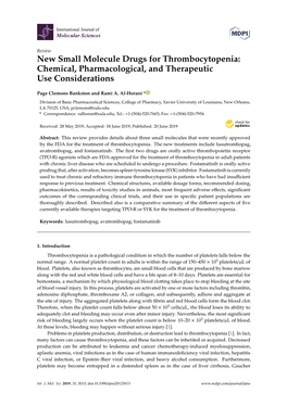 New Small Molecule Drugs for Thrombocytopenia: Chemical, Pharmacological, and Therapeutic Use Considerations