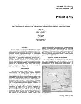 Solution Mining of Nahcolite at the American Soda Project, Piceance Creek, Colorado