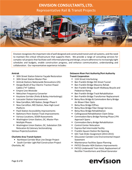 ENVISION CONSULTANTS, LTD. Representative Rail & Transit Projects
