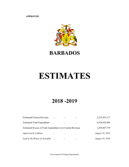Barbados Approved Estimates 2018-2019