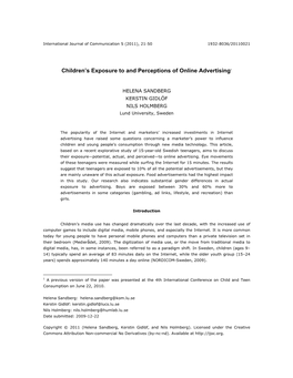 Children's Exposure to and Perceptions of Online Advertising