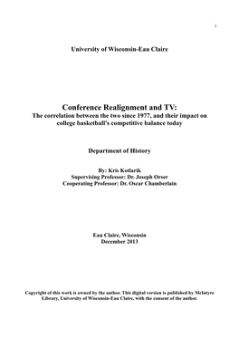 Conference Realignment and TV: the Correlation Between the Two Since 1977, and Their Impact on College Basketball's Competitive Balance Today