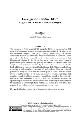 Kitab Suci Fiksi”: Logical and Epistemological Analysis