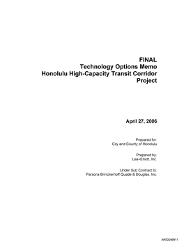 FINAL Technology Options Memo Honolulu High-Capacity Transit Corridor Project