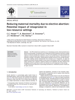 Reducing Maternal Mortality Due to Elective Abortion: Potential Impact of Misoprostol in Low-Resource Settings C.C