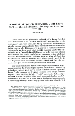 ABDALLAR, AKINCILAR, BEKTA~~L~ K Ve EHL-~~ BEYT SEVGISI: YEMINI'n~N MUH~T~~ Ve ME~REB~~ ÜZER~NE NOTLAR RIZA YILDIRIM*