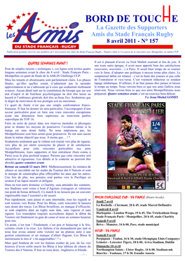 BORD DE TOUC E La Gazette Des Supporters Amis Du Stade Français Rugby 8 Avril 2011 - N° 157