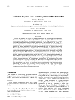 Classification of Cyclone Tracks Over the Apennines and the Adriatic Sea