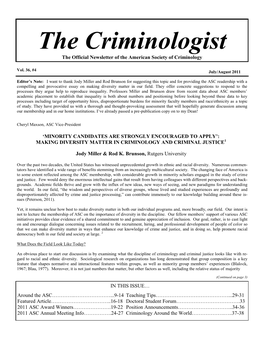 The Criminologist Page 1 the Criminologist the Official Newsletter of the American Society of Criminology