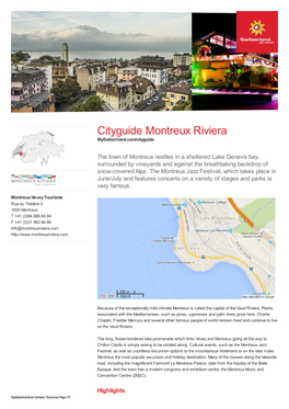 Montreux Riviera Myswitzerland.Com/Cityguide