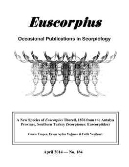 A New Species of Euscorpius Thorell, 1876 from the Antalya Province, Southern Turkey (Scorpiones: Euscorpiidae)