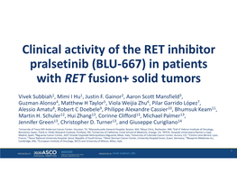 Clinical Activity of the RET Inhibitor Pralsetinib (BLU-667) in Patients with RET Fusion+ Solid Tumors