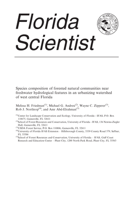 Species Composition of Forested Natural Communities Near Freshwater Hydrological Features in an Urbanizing Watershed of West Central Florida