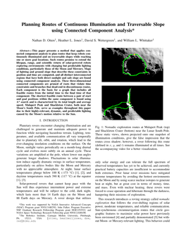 Planning Routes of Continuous Illumination and Traversable Slope Using Connected Component Analysis*