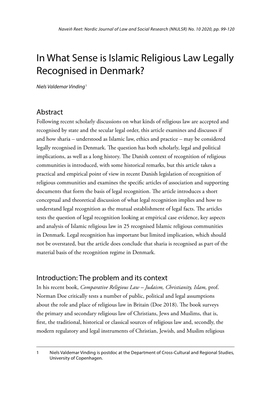 In What Sense Is Islamic Religious Law Legally Recognised in Denmark?