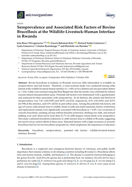 Seroprevalence and Associated Risk Factors of Bovine Brucellosis at the Wildlife-Livestock-Human Interface in Rwanda