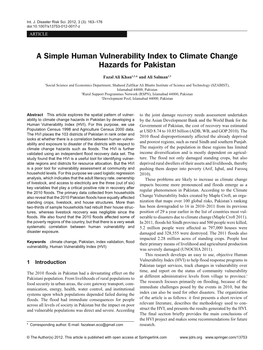 A Simple Human Vulnerability Index to Climate Change Hazards for Pakistan