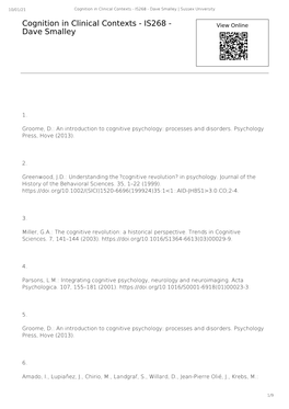 Cognition in Clinical Contexts - IS268 - Dave Smalley | Sussex University