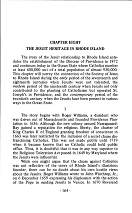 CHAPTER EIGHT the JESUIT HERITAGE in RHODE ISLAND The