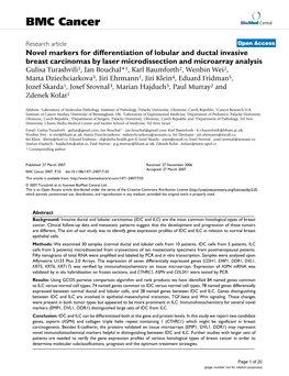 Novel Markers for Differentiation of Lobular and Ductal Invasive Breast