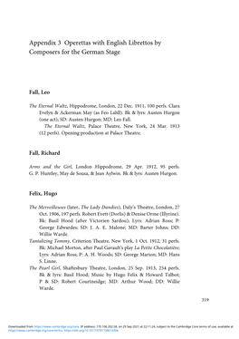 Appendix 3 Operettas with English Librettos by Composers for the German Stage