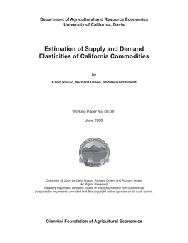 Estimation of Supply and Demand Elasticities of California Commodities