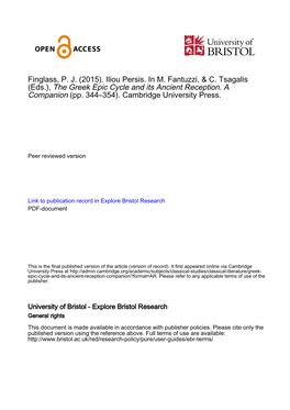 Finglass, P. J. (2015). Iliou Persis. in M. Fantuzzi, & C. Tsagalis (Eds.), the Greek Epic Cycle and Its Ancient Reception