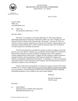 NIKE, Inc.; Rule 14A-8 No-Action Letter