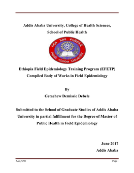 Addis Ababa University, College of Health Sciences, School of Public Health