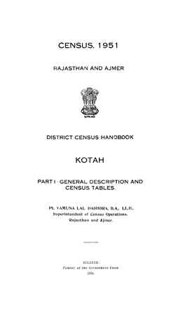 District Census Handbook, 23-Kotah, Part I, Rajasthan and Ajmer