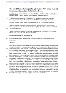 Fern-Specific Cytochrome P450 Family Involved in Convergent Evolution of Chemical Defense