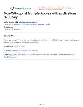 Non-Orthogonal Multiple Access with Applications :A Survey