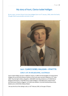 My Story of Aunt, Clarice Isobel Halligan