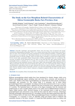 The Study on the Geo-Morphism Related Characteristics of Shiraz Geomorphic Basin, Fars Province, Iran