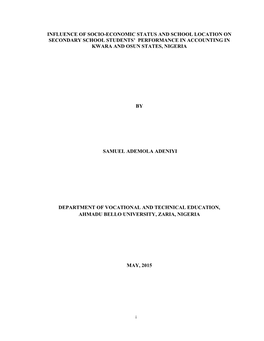 Influence of Socio-Economic Status and School Location on Secondary School Students’ Performance in Accounting in Kwara and Osun States, Nigeria