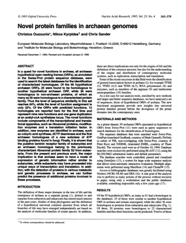 Novel Protein Families in Archaean Genomes Christos Ouzounis*, Nikos Kyrpides' and Chris Sander