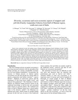 Diversity, Occurrence and Socio-Economic Aspects of Snappers and Job Fish (Family: Lutjanidae) Fisheries from Gulf of Mannar Region, South-East Coast of India