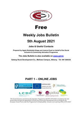 Weekly Jobs Bulletin 5Th August 2021