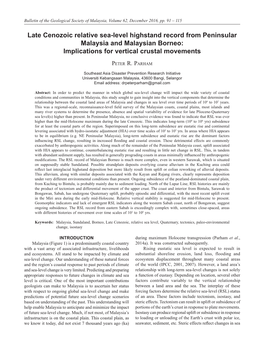 Late Cenozoic Relative Sea-Level Highstand Record from Peninsular Malaysia and Malaysian Borneo: Implications for Vertical Crustal Movements