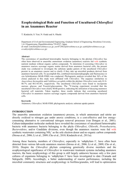 Ecophysiological Role and Function of Uncultured Chloroflexi in an Anammox Reactor